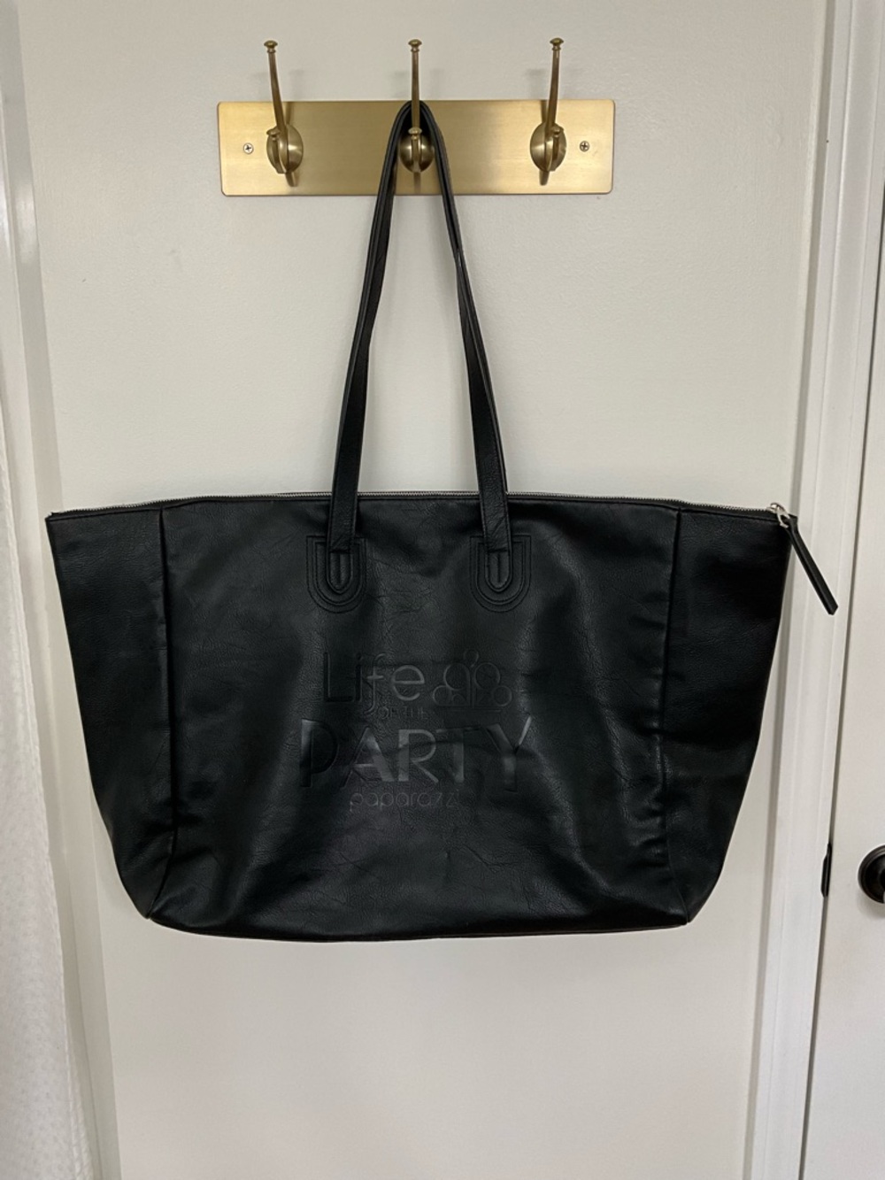 Black Leather-Look Tote Bag - Life of The Party Paparazzi